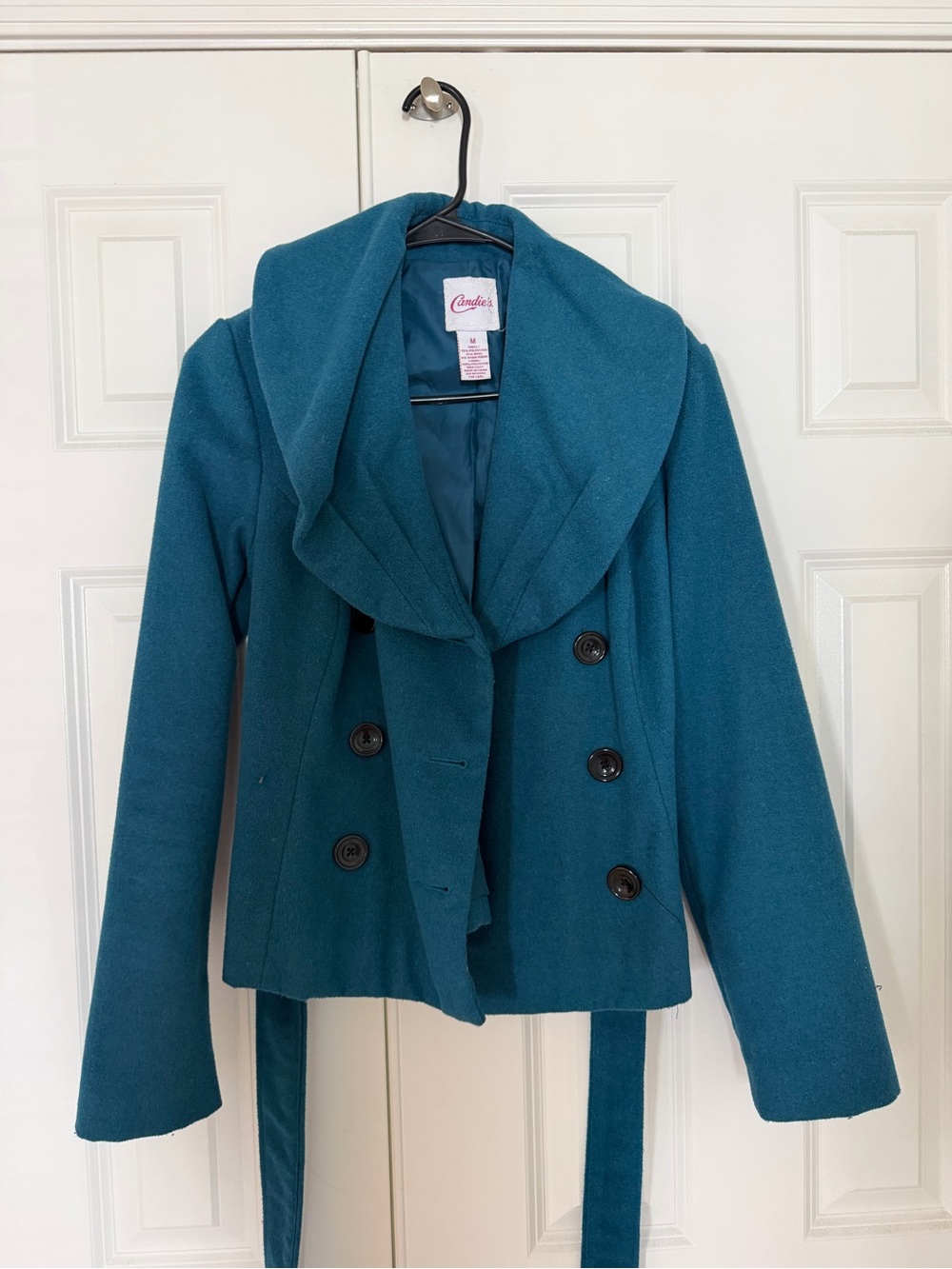 Candie's Teal Double-Breasted Pea Coat with Shawl Collar